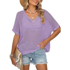 Dokotoo Womens Summer V Neck Short Sleeve- Lavender- Size 2xL